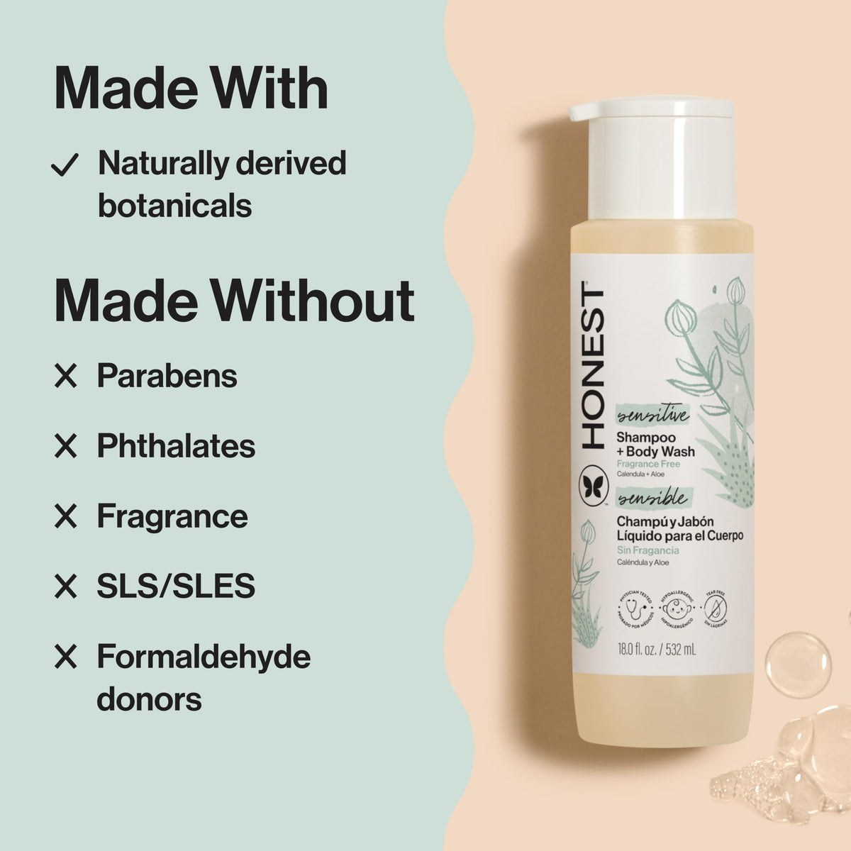 The Honest Company Shampoo & Body Wash, Tear-Free, Lavender Calm, 10 fl oz