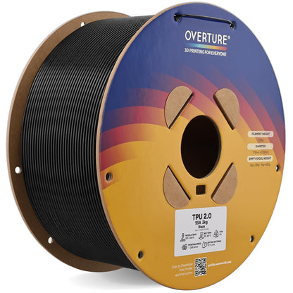 OVERTURE TPU 95A Flexible 3D Printer Filament 1.75mm, 1kg Black