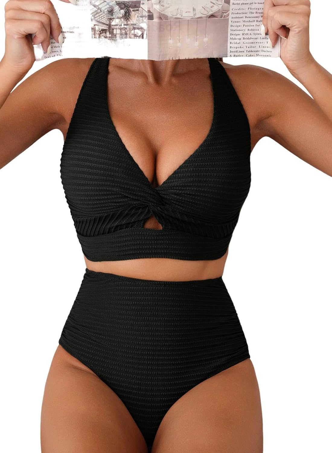 Herseas Womens Textured Bikini Sets 2 Piece Twist Front Top Sexy Swimsuits