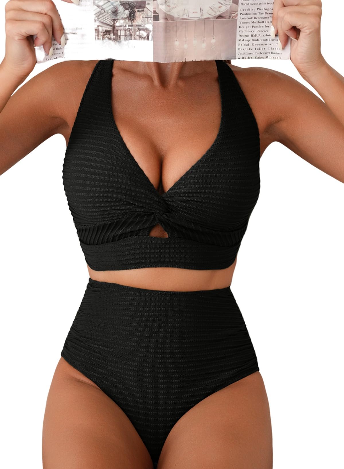 Herseas Womens Textured Bikini Sets 2 Piece Twist Front Top Sexy Swimsuits