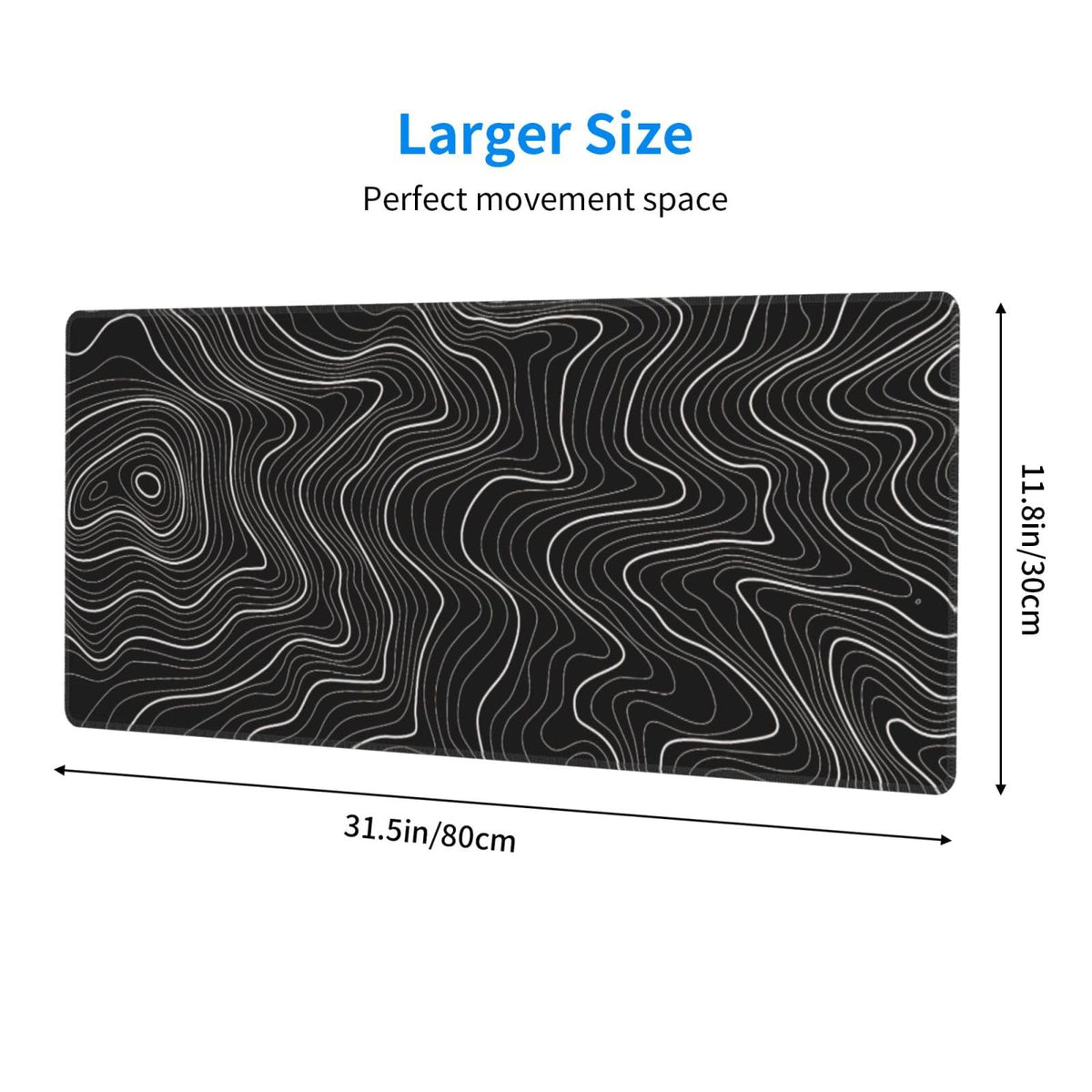 Gaming Mouse Pad, Large Black and Green Line Topographic Mousepad Laptop, Extended Mouse Mat, Long XL Waterproof Keyboard Pads, Big Non-Slip Mousepads for Game Office Home, 31.5 x 11.8 in