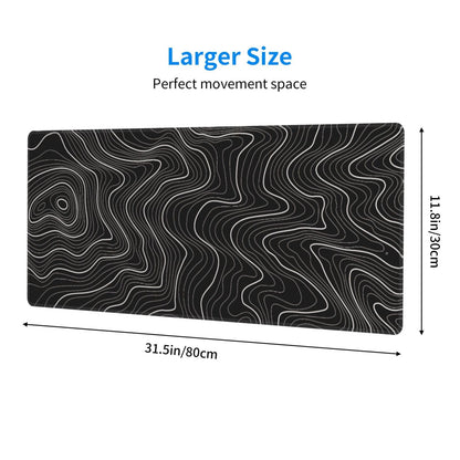 Gaming Mouse Pad, Large Black and Green Line Topographic Mousepad Laptop, Extended Mouse Mat, Long XL Waterproof Keyboard Pads, Big Non-Slip Mousepads for Game Office Home, 31.5 x 11.8 in