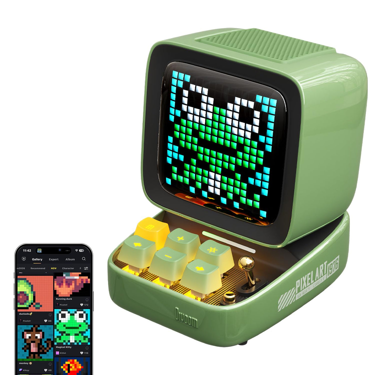 Divoom Ditoo Retro Pixel Art 15W Bluetooth Speaker,Cute Speaker with Alarm,White Noise & Mini Games,Iconic Desk Setup Speaker with 16X16 LED App Controlled Front Screen,Gifts for Anyone (Pink)