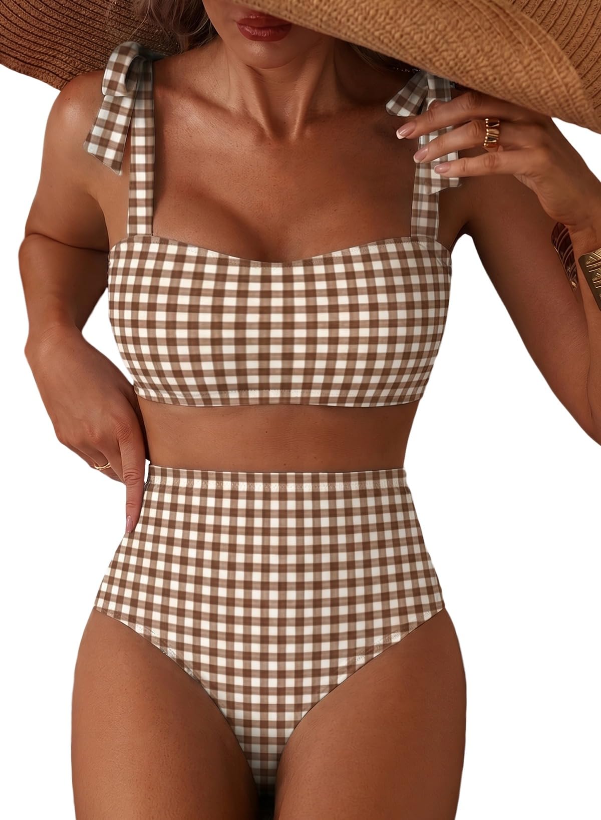 Herseas Women's Tie Shoulder Bikini Sets 2 Piece High Waisted Swimsuits