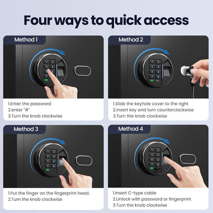 Grimtron Smart Biometric Safe - (0.80 cu. ft.) Fingerprint Lock Box with Silent Mode, Backlit Keypad and LED Light, Small Caja Fuerte with Anti-Rust and Anti-Theft