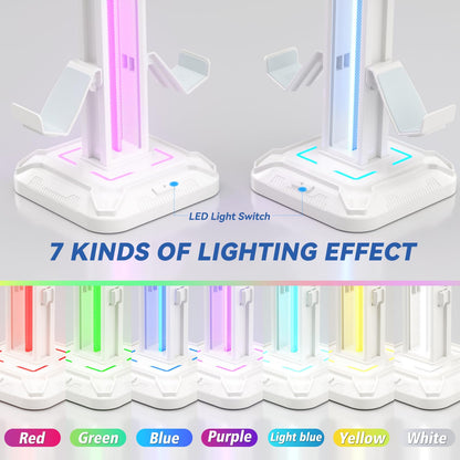 KDD RGB Headset Stand with 9 Light Modes - Controller Holder for Desk - Rotatable Headphone Stand & Detachable Controller Hook for PC Earphone Accessories(Black)