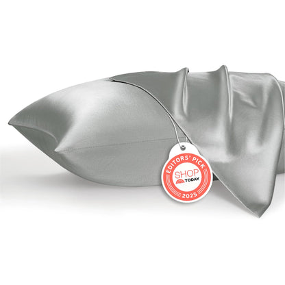 Bedsure Satin Pillowcase, Similar to Silk Pillow Cases Queen Size Set of 2, Cooling Pillow Case Covers with Envelope Closure, Room Decor Valentine Gifts for Women Men, Silver Grey, 20x30 Inches, 2pcs