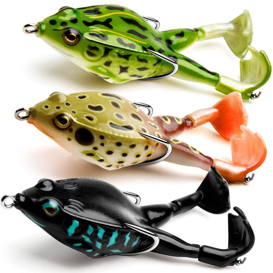 Topwater Frog Lure Bass Trout Fishing Lures Kit Set Realistic Prop Frog Soft Swimbait Floating Bait with Weedless Hooks for Freshwater Saltwater