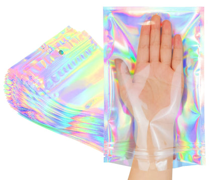 Smell Proof Bags & Resealable Foil Pouch Mylar Sample Bag Great for Party Favor Food Storage (Holographic Color) (50pcs-6x9 inch)