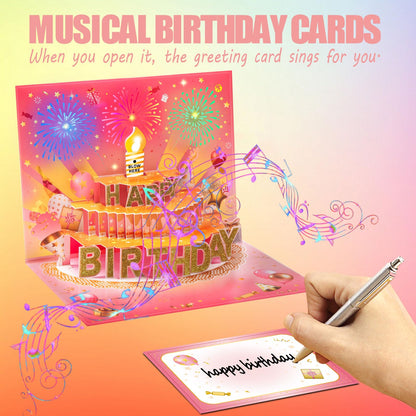 Pop Up Birthday Cards for Men, LED Light & Music Blow The Candle
