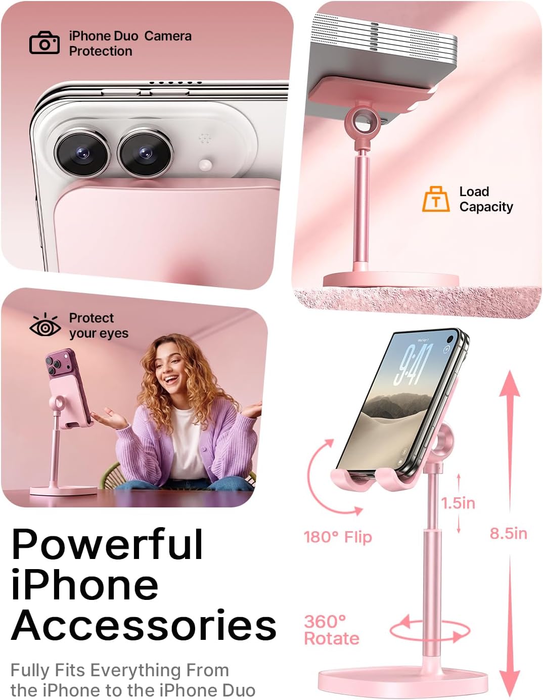 LISEN Desk Phone Stand Holder, iPhone Stand Pink Gifts for Women Girls
