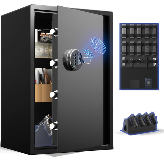 Grimtron Smart Biometric Safe - (0.80 cu. ft.) Fingerprint Lock Box with Silent Mode, Backlit Keypad and LED Light, Small Caja Fuerte with Anti-Rust and Anti-Theft