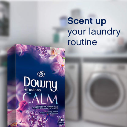 Downy CALM, Mega Dryer Sheets, Laundry Fabric Softener, Lavender and Vanilla Bean, 130 Count
