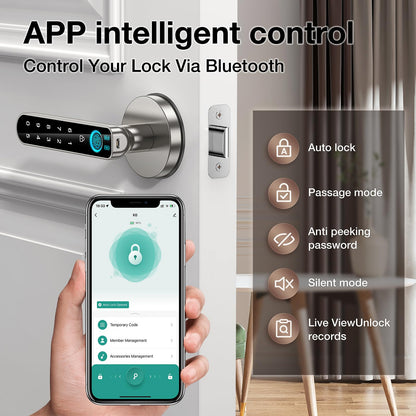 Fingerprint Door Lock- Smart Door knob,biometric Door Lock，with passcode keypad keyless Entry Door Handle，for Bedroom Home Hotel Office Apartment (Black with APP)