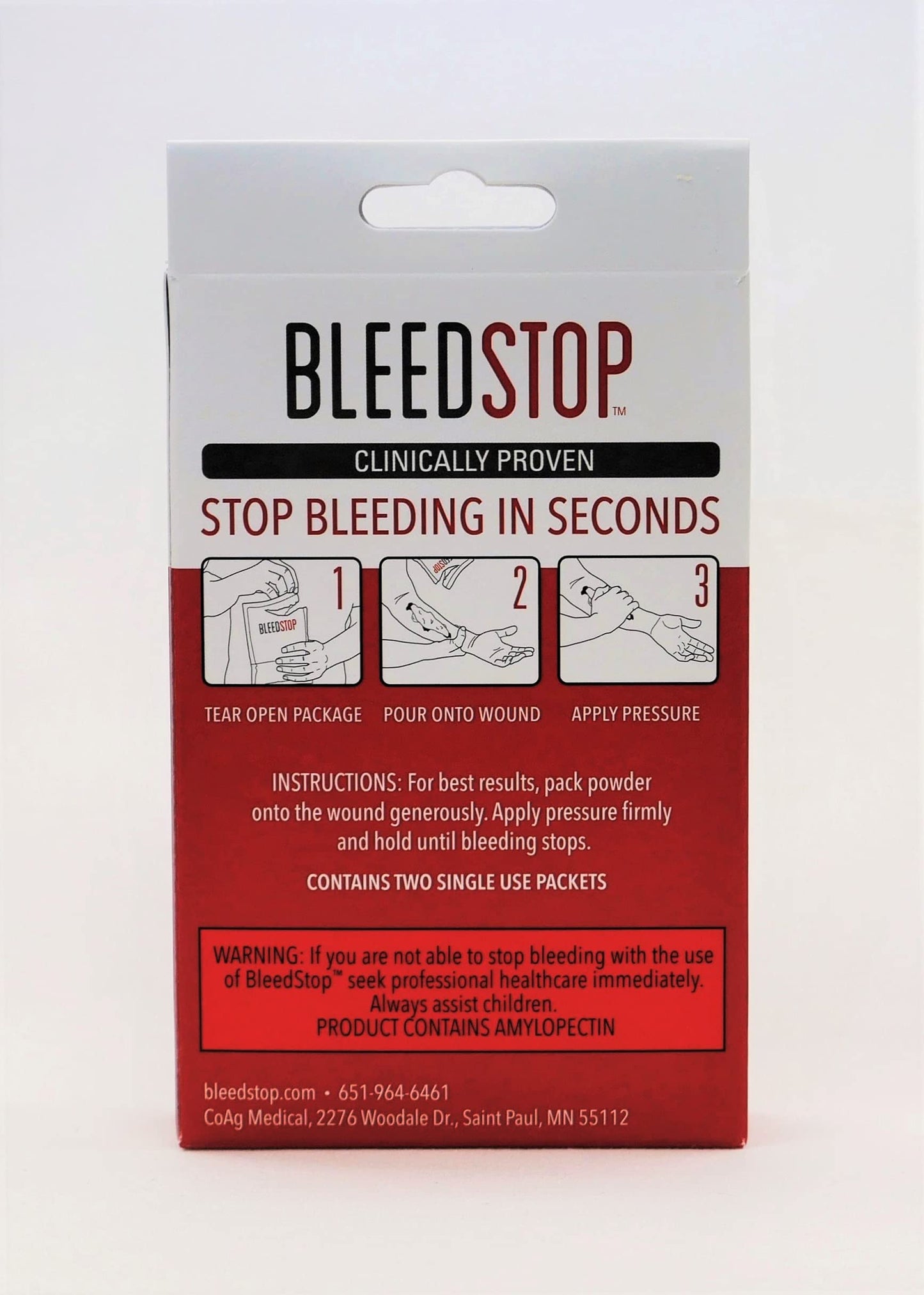 BleedStop™ First Aid Powder for Blood Clotting, Trauma Kit, Blood Thinner Patients, Camping Safety, and Survival Equipment for Moderate to Severe Bleeding Wounds or Nosebleeds - 4 (15g) Pouches