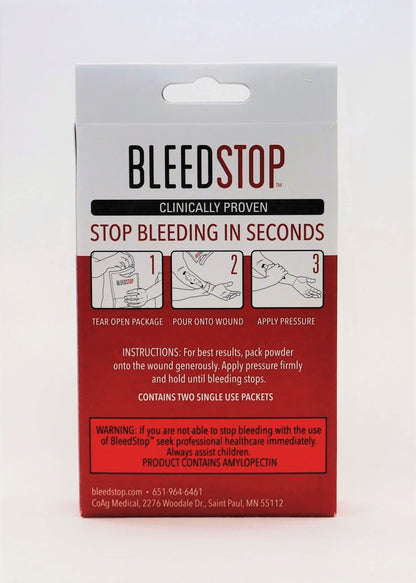BleedStop™ First Aid Powder for Blood Clotting, Trauma Kit, Blood Thinner Patients, Camping Safety, and Survival Equipment for Moderate to Severe Bleeding Wounds or Nosebleeds - 4 (15g) Pouches