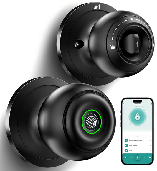 Fingerprint Door Lock, Smart Fingerprint Door Knob with Lock, Biometric Door Locks with App Control & Key, Keyless Thumbprint Entry Door Locks for Bedroom, Front Door, Home, Apartment-Silver