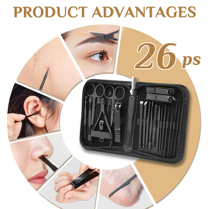 Manicure Set Professional Nail Clipper Kit-26 Pieces Stainless Steel Manicure Kit,Nail Care Tools with Luxurious Travel Case