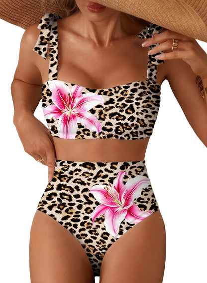Herseas Women's Tie Shoulder Bikini Sets 2 Piece High Waisted Swimsuits