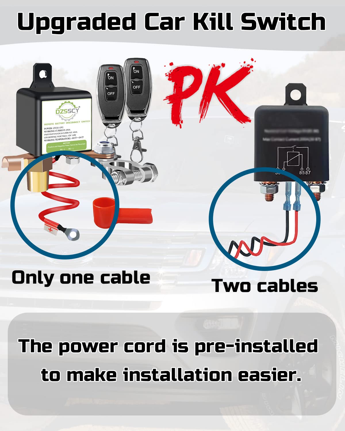 Remote Battery Disconnect Switch 12v, 250A, Upgrade Prevent Battery Drain, Disconnect Negative Car Kill Switch Anti-Theft, Remote Battery Kill Switch for Car, Truck, RV