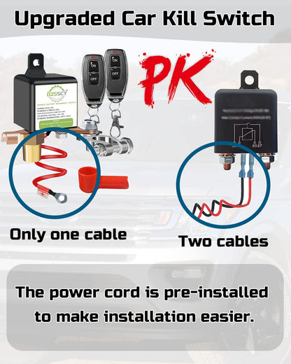 Remote Battery Disconnect Switch 12v, 250A, Upgrade Prevent Battery Drain, Disconnect Negative Car Kill Switch Anti-Theft, Remote Battery Kill Switch for Car, Truck, RV