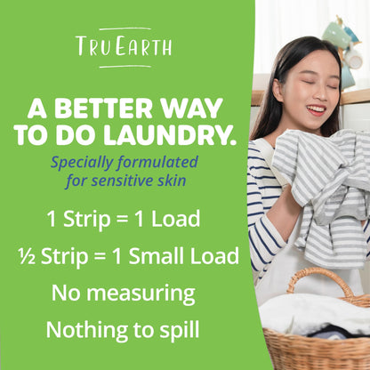 Tru Earth Compact Dry Laundry Detergent - Up to 128 Loads (64 Sheets) - Paraben-Free - Original Eco-Strip Liquidless Detergent, Travel - Fresh Linen | Packaging May Vary