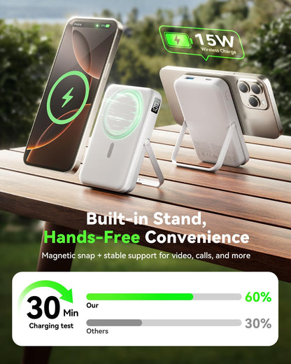 Magnetic Portable Charger,10000mAh Wireless Magnetic Power Bank with Stand for MagSafe Charger,LED Display Magnetic Battery Pack,Compatible with iPhone 16/15/14/13/12 All Series–Dark Blue