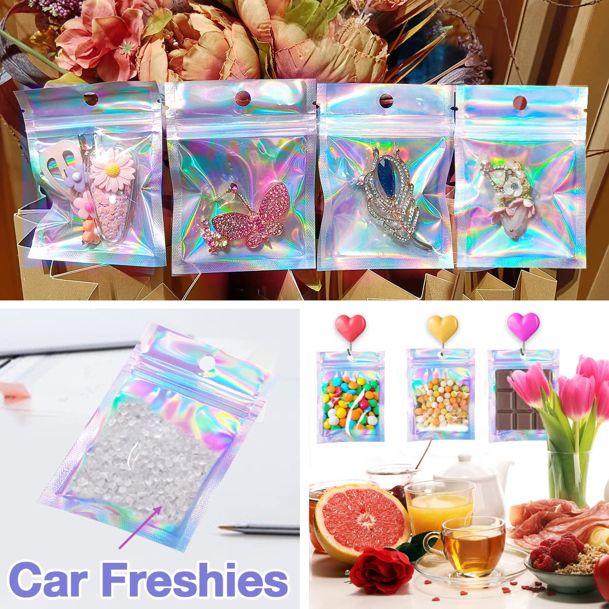 Smell Proof Bags & Resealable Foil Pouch Mylar Sample Bag Great for Party Favor Food Storage (Holographic Color) (50pcs-6x9 inch)