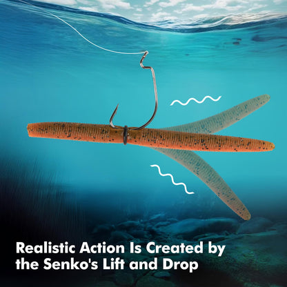 Senko Bait Soft Plastic Lures 5" Senkos 24 Pcs/100pcs for Wacky Rig Freshwater Fishing Green Pumpkin senko with Black Flake Pink Watermelon Double Color