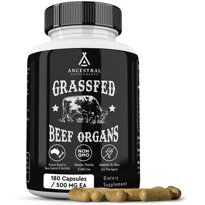 Ancestral Supplements Grass Fed Beef Liver 180 Capsules, Supports Energy Production, Detoxification, Digestion, Immunity and Full Body Wellness, Non-GMO, Freeze Dried Liver Health Supplement
