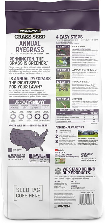 Pennington Annual Ryegrass, Grass Seeds for Lawn, 10 Lb
