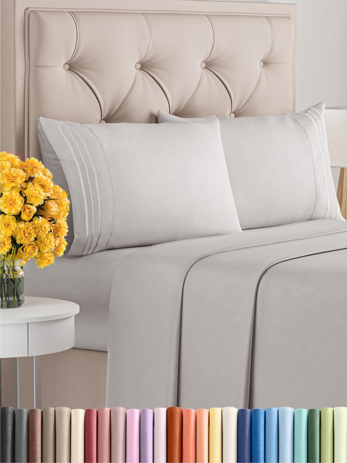 Queen Size 4 Piece Sheet Set - Comfy Breathable & Cooling Sheets - Hotel Luxury Bed Sheets for Women and Men - Deep Pockets, Microfiber, Soft & Wrinkle Free Sheets - French Grey Oeko-Tex Bed Sheet Set