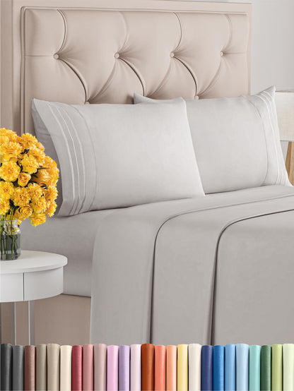 Queen Size 4 Piece Sheet Set - Comfy Breathable & Cooling Sheets - Hotel Luxury Bed Sheets for Women and Men - Deep Pockets, Microfiber, Soft & Wrinkle Free Sheets - French Grey Oeko-Tex Bed Sheet Set
