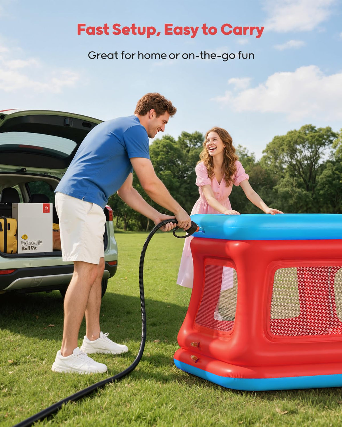 QPAU 3-in-1 Inflatable Bounce House with Pump for Toddlers 1-3