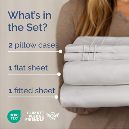 Queen Size 4 Piece Sheet Set - Comfy Breathable & Cooling Sheets - Hotel Luxury Bed Sheets for Women and Men - Deep Pockets, Microfiber, Soft & Wrinkle Free Sheets - French Grey Oeko-Tex Bed Sheet Set