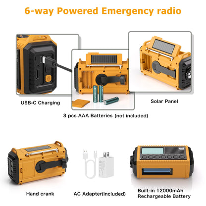 Auto NOAA Emergency Weather Radio, Solar Hand Crank Radio,Portable Battery Operated Emergency Radio with AM FM Shortwave,USB Charger,LED Flashlight,Clock, SOS Alert for Home Outdoors Camping Survival