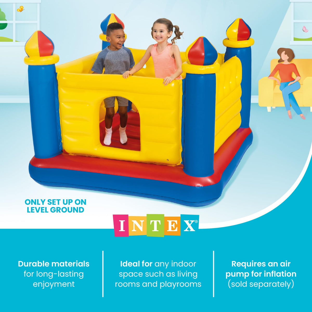 INTEX Jump-O-Lene Inflatable Trampoline Bounce House for Kids Ages 3-6