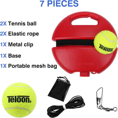 Teloon Solo Tennis Trainer Rebound Ball with String for Self Tennis Practice Training Tool for Adults or Kids Beginners with 2 String Balls Elastic and a Portable Mesh Bag