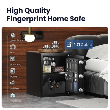 Grimtron Smart Biometric Safe - (0.80 cu. ft.) Fingerprint Lock Box with Silent Mode, Backlit Keypad and LED Light, Small Caja Fuerte with Anti-Rust and Anti-Theft