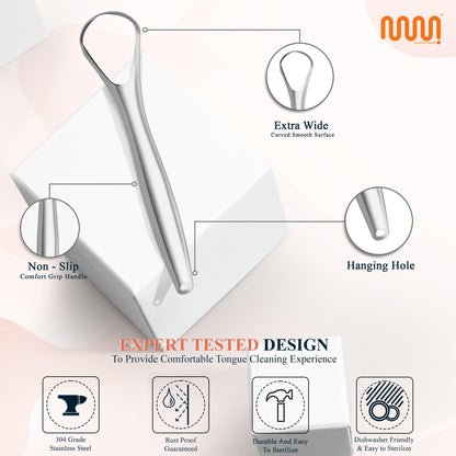 MasterMedi Tongue Scraper for Adults with Multicolor Travel Cases (2 Pack), 100% Stainless Steel, Reduce Bad Breath, Tongue Scrubber, Easy to Use, Tongue Cleaner for Oral Care & Hygiene