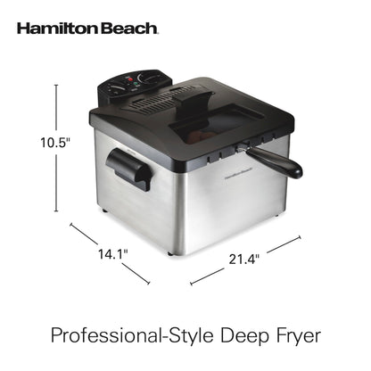 Hamilton Beach Electric Deep Fryer with Lid 4.5 Liters / 19 Cups Oil Capacity, Temperature Control, View Window, Professional Style, 1800 Watts, Three Frying Baskets, Stainless Steel
