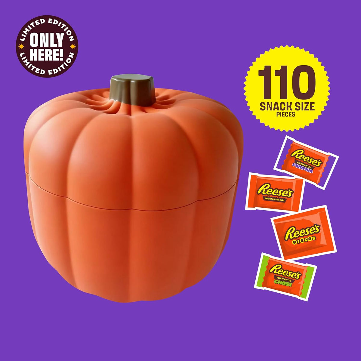 Reese's Assorted Peanut Butter Halloween Candy Pumpkin Bowl, 110 ct