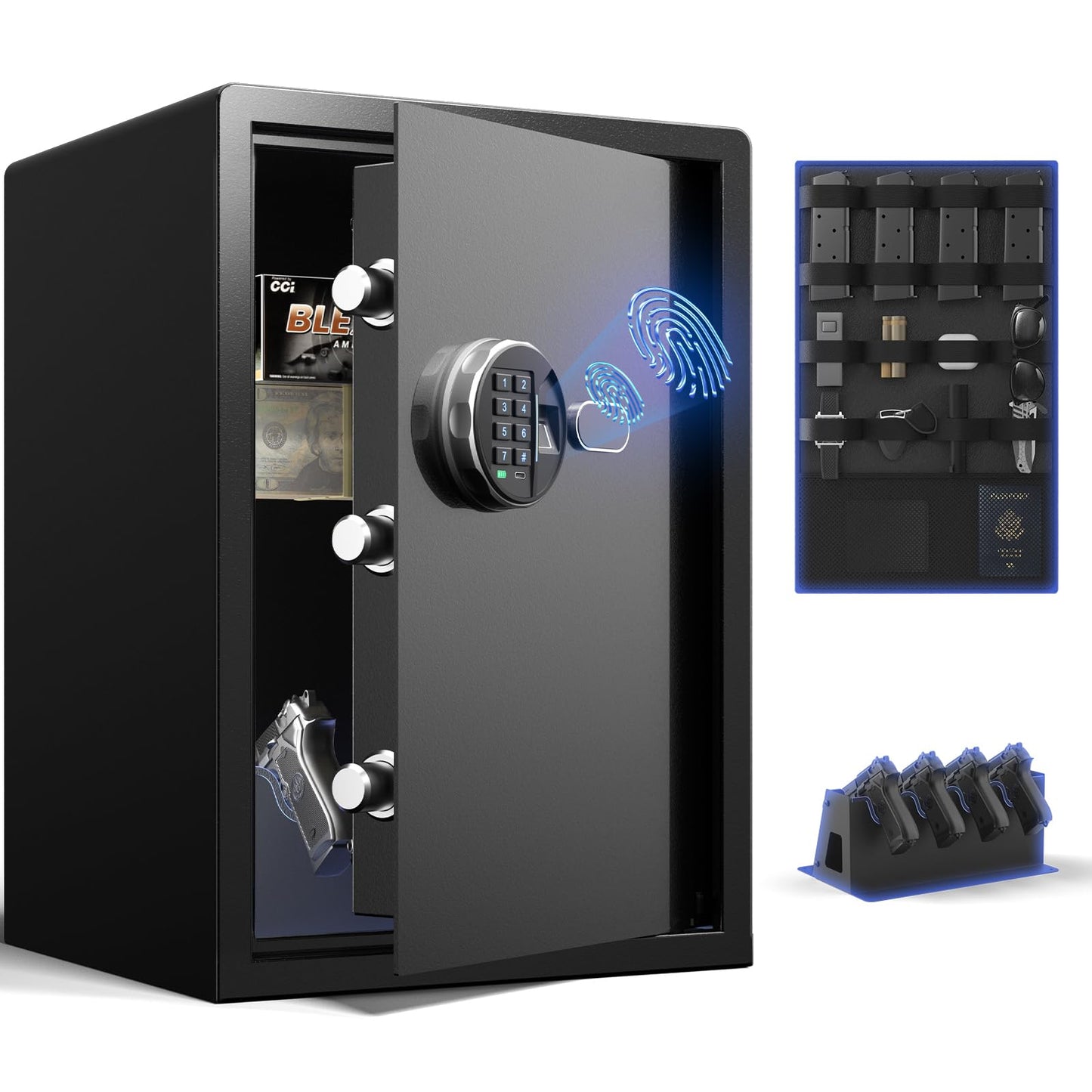 Grimtron Smart Biometric Safe - (0.80 cu. ft.) Fingerprint Lock Box with Silent Mode, Backlit Keypad and LED Light, Small Caja Fuerte with Anti-Rust and Anti-Theft