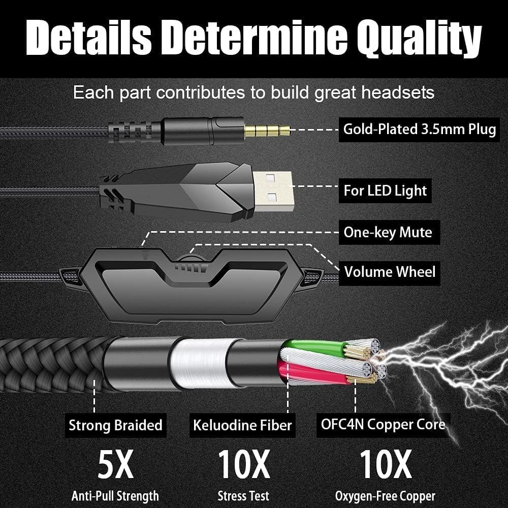 BENGOO G9000 Stereo Gaming Headset for PS4 PC Xbox One PS5 Controller, Noise Cancelling Over Ear Headphones with Mic, LED Light, 7.1 Surround Sound, Soft Memory Earmuffs for Nintendo Xbox Series X|S
