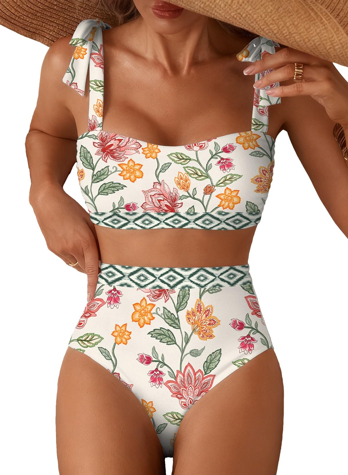Herseas Women's Tie Shoulder Bikini Sets 2 Piece High Waisted Swimsuits