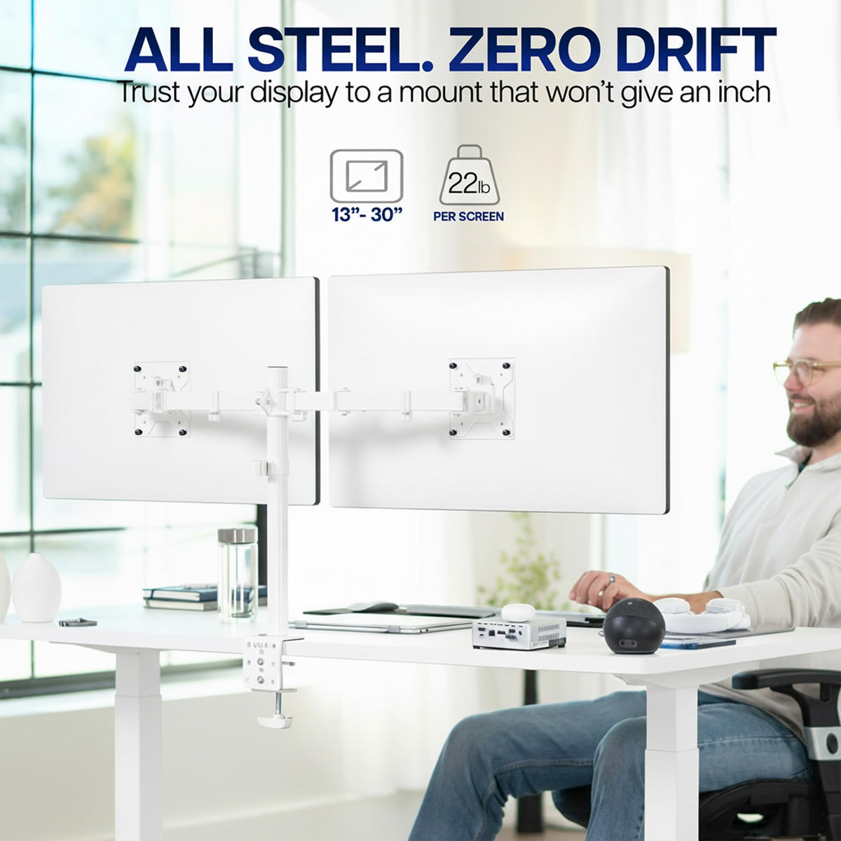 VIVO Dual Monitor Desk Mount, Holds 2 Computer Screens up to 30 inches and 22lbs Each, Heavy Duty Fully Adjustable Steel Stand with C-Clamp and Grommet, Black, STAND-V002