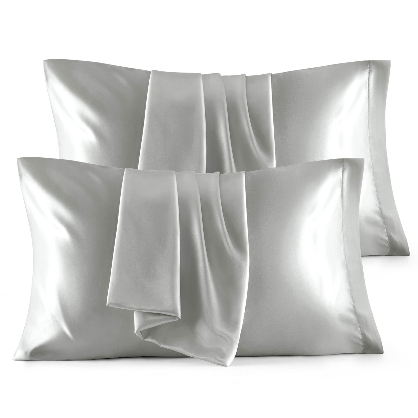 Bedsure Satin Pillowcase, Similar to Silk Pillow Cases Queen Size Set of 2, Cooling Pillow Case Covers with Envelope Closure, Room Decor Valentine Gifts for Women Men, Silver Grey, 20x30 Inches, 2pcs