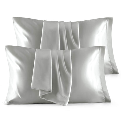 Bedsure Satin Pillowcase, Similar to Silk Pillow Cases Queen Size Set of 2, Cooling Pillow Case Covers with Envelope Closure, Room Decor Valentine Gifts for Women Men, Silver Grey, 20x30 Inches, 2pcs