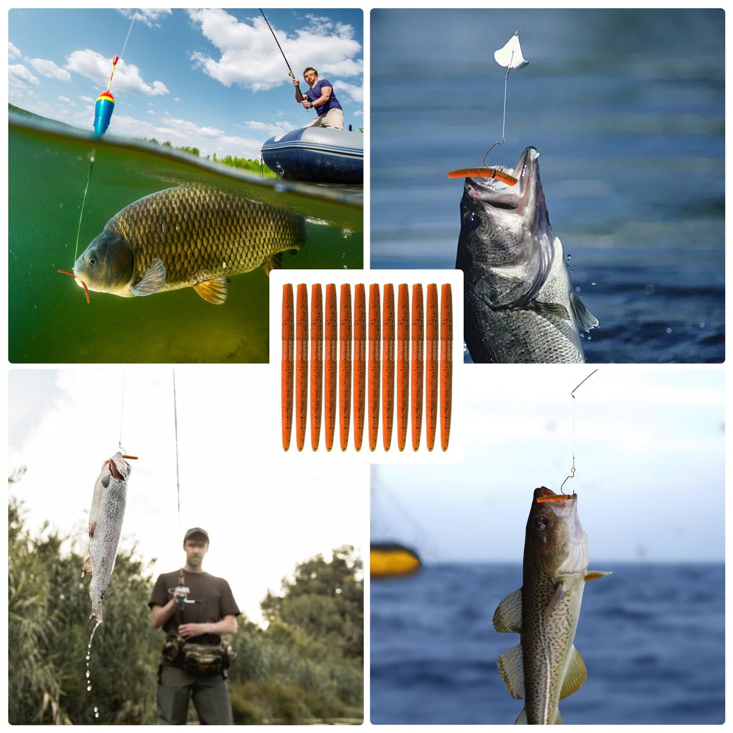 Senko Bait Soft Plastic Lures 5" Senkos 24 Pcs/100pcs for Wacky Rig Freshwater Fishing Green Pumpkin senko with Black Flake Pink Watermelon Double Color