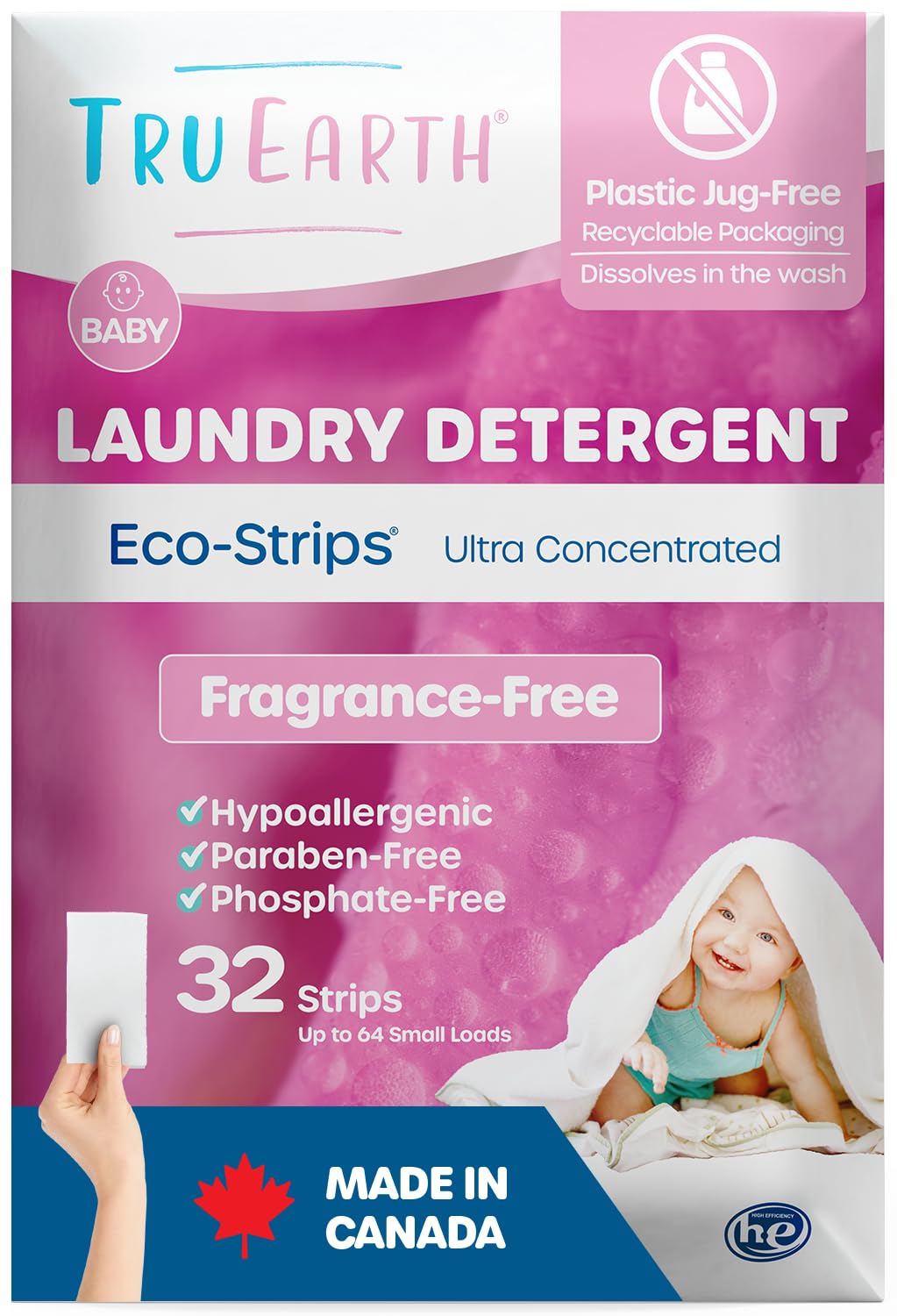 Tru Earth Compact Dry Laundry Detergent - Up to 128 Loads (64 Sheets) - Paraben-Free - Original Eco-Strip Liquidless Detergent, Travel - Fresh Linen | Packaging May Vary